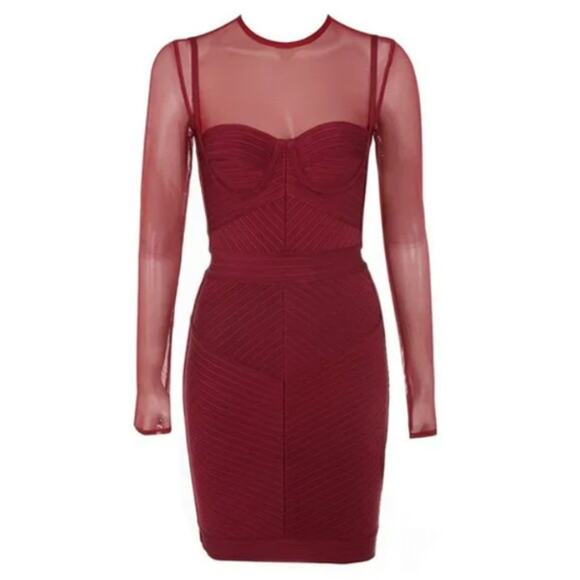 House of CB Dresses & Skirts - House of CB London Noelle Mesh Cutout Mini Bodycon Dress Size XS Wine Red